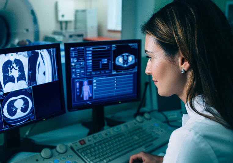 radiologist reading an xray